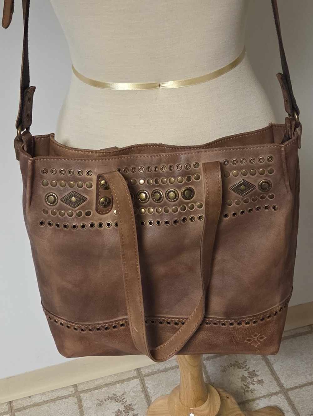 Patricia Nash Studded Italian Leather Shoulder Bag